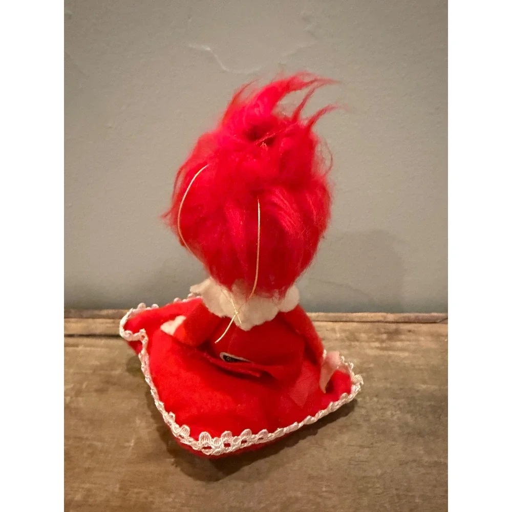 Vintage 60's Red White Felt Pixie Elf Doll Japan Valentine Heart Christmas 6